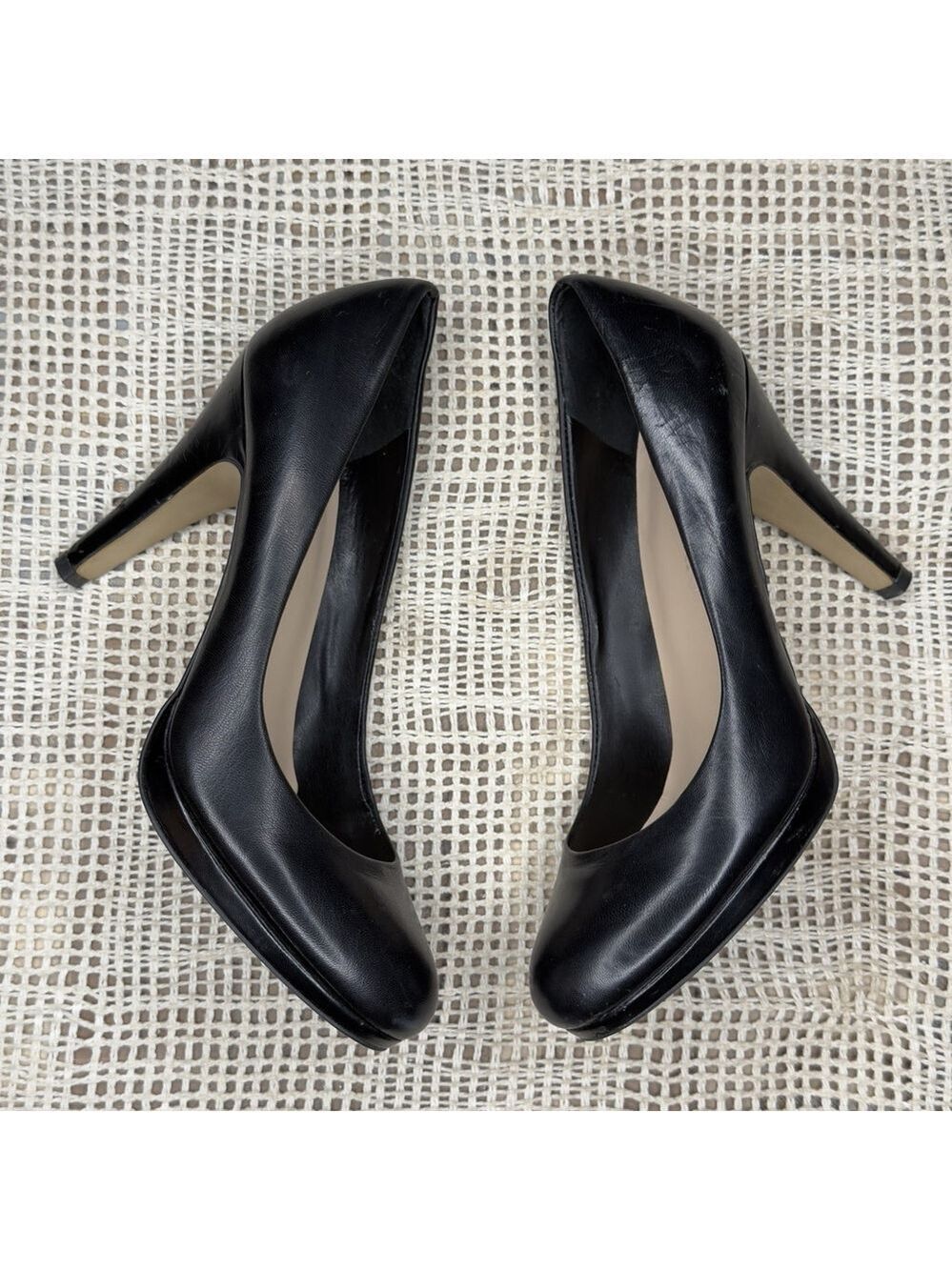 Franco Sarto Womens Napoli Pump sz 8 Black Leather Heel Dress Shoe Elegant (8.5)